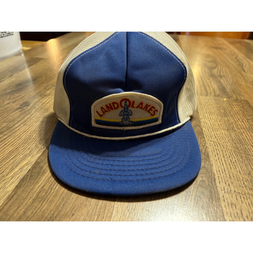 Vintage Land O Lakes Vintage Hat Mens Size OS Blue Trucker Snapback Patch Mesh